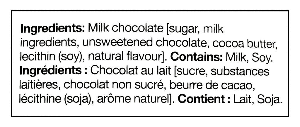 Hershey's Valentine's Day Snoopy Milk Chocolate Kisses, 180g/6.3 oz. - Ingredients Label