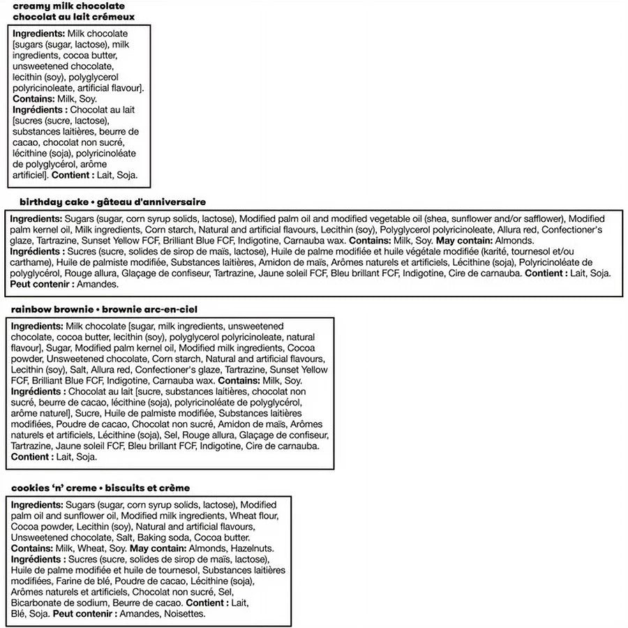 Hershey's Assorted Kisses, Four Flavors, 630g/22.2 oz. - Ingredients Label