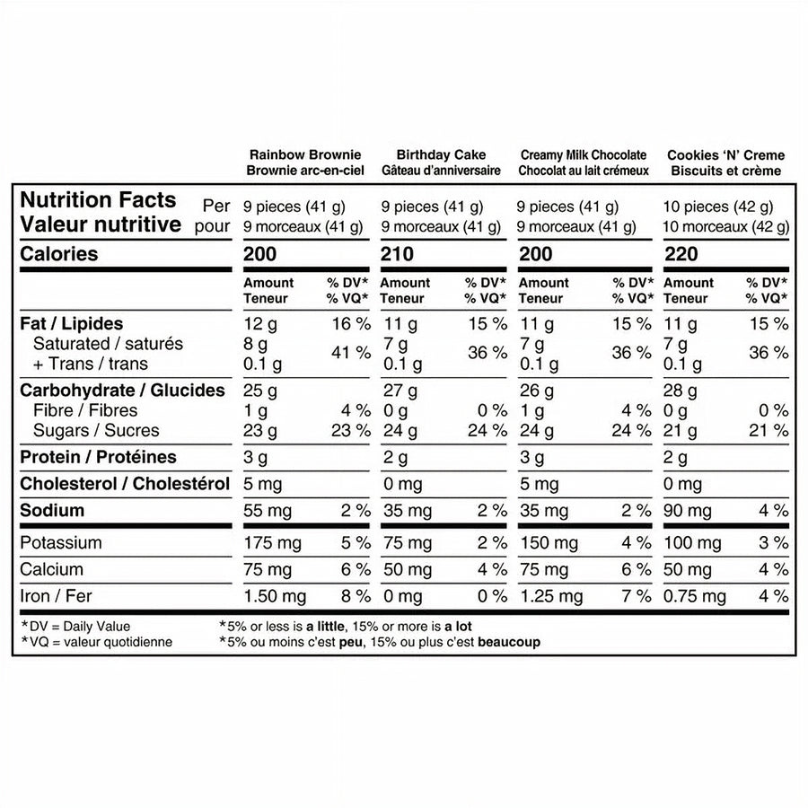 Hershey's Assorted Kisses, Four Flavors, 630g/22.2 oz. - Nutrition Facts Label