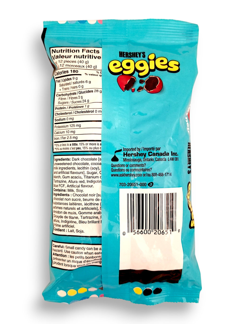 Hershey's Dark Chocolate Eggies, 200g/7.1 oz. - Back Of Bag