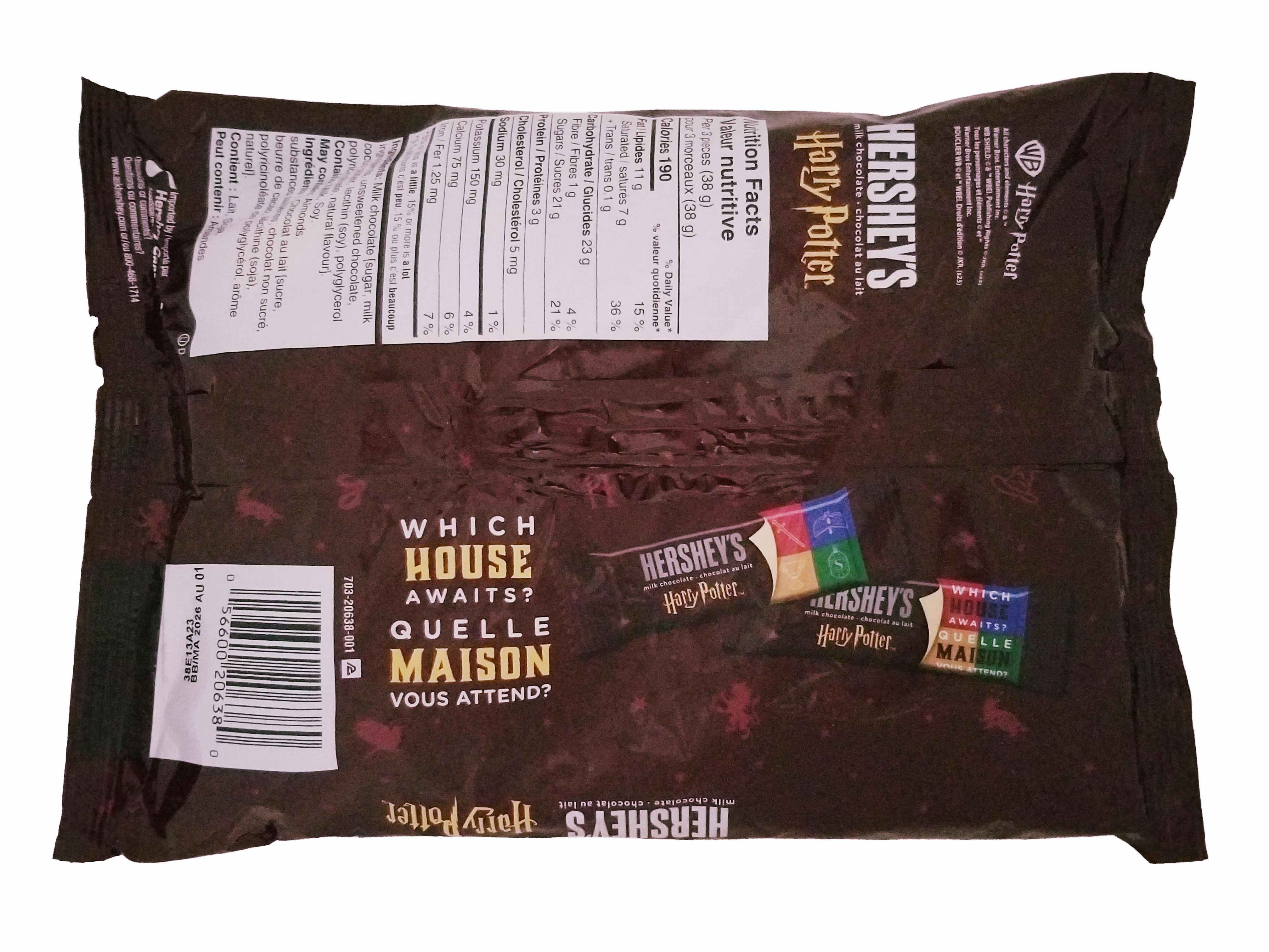 Hershey's Milk Chocolate Snack-Size Bars, Harry Potter 267g/9.4 oz with 'Harry Potter' branding on a white background