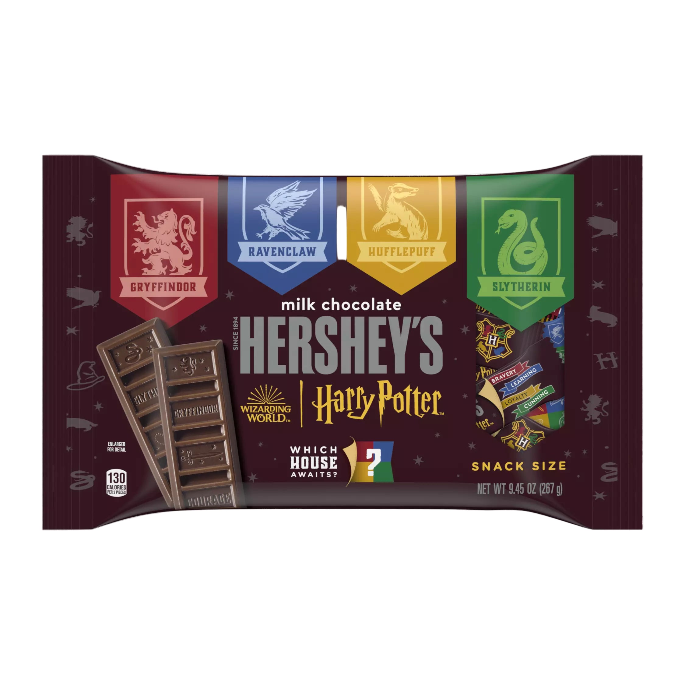 Hershey's Milk Chocolate Snack-Size Bars, Harry Potter 267g/9.4 oz with house logos.