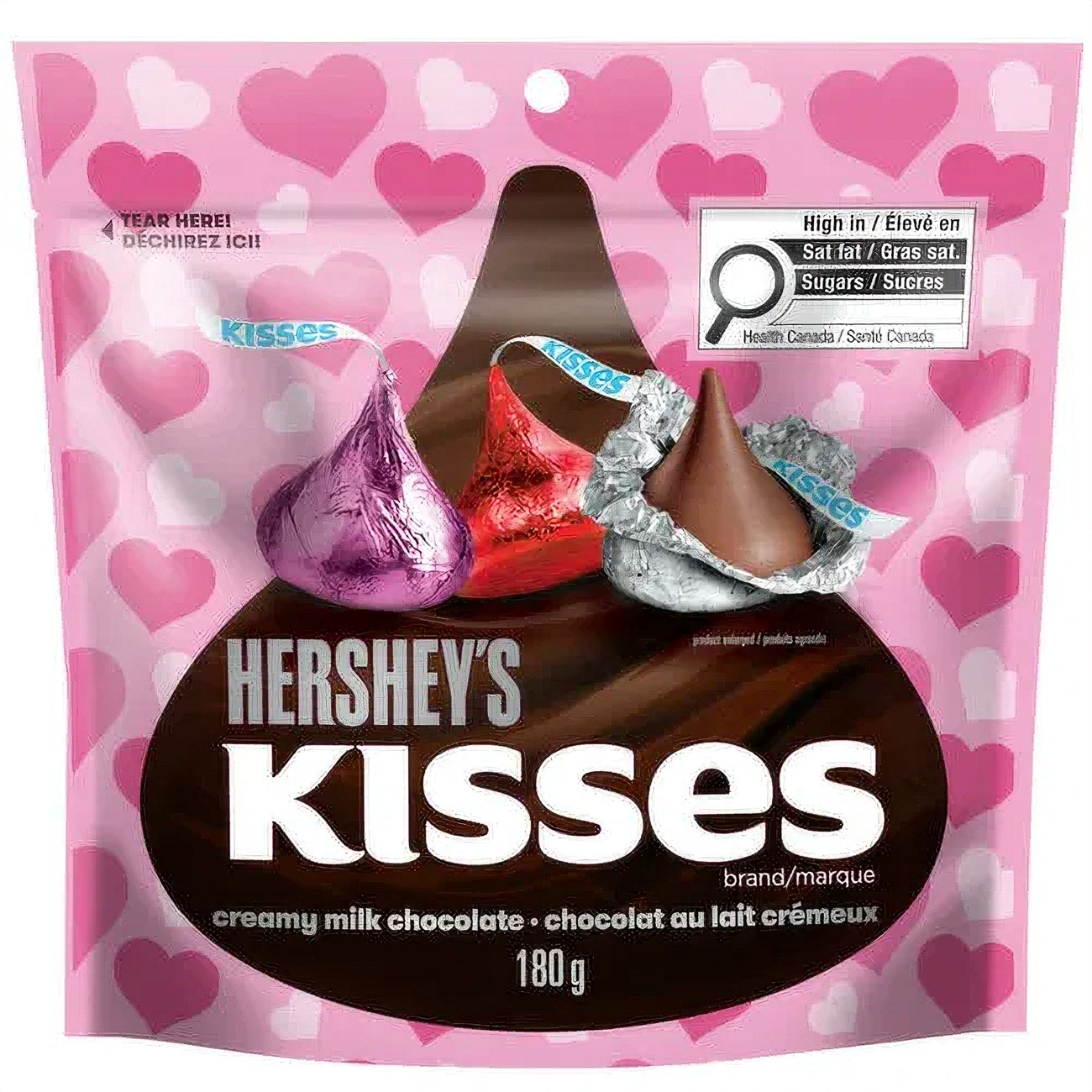 Hershey's Valentine's Day Milk Chocolate Kisses, 180g/6.3 oz. - Front Of Bag