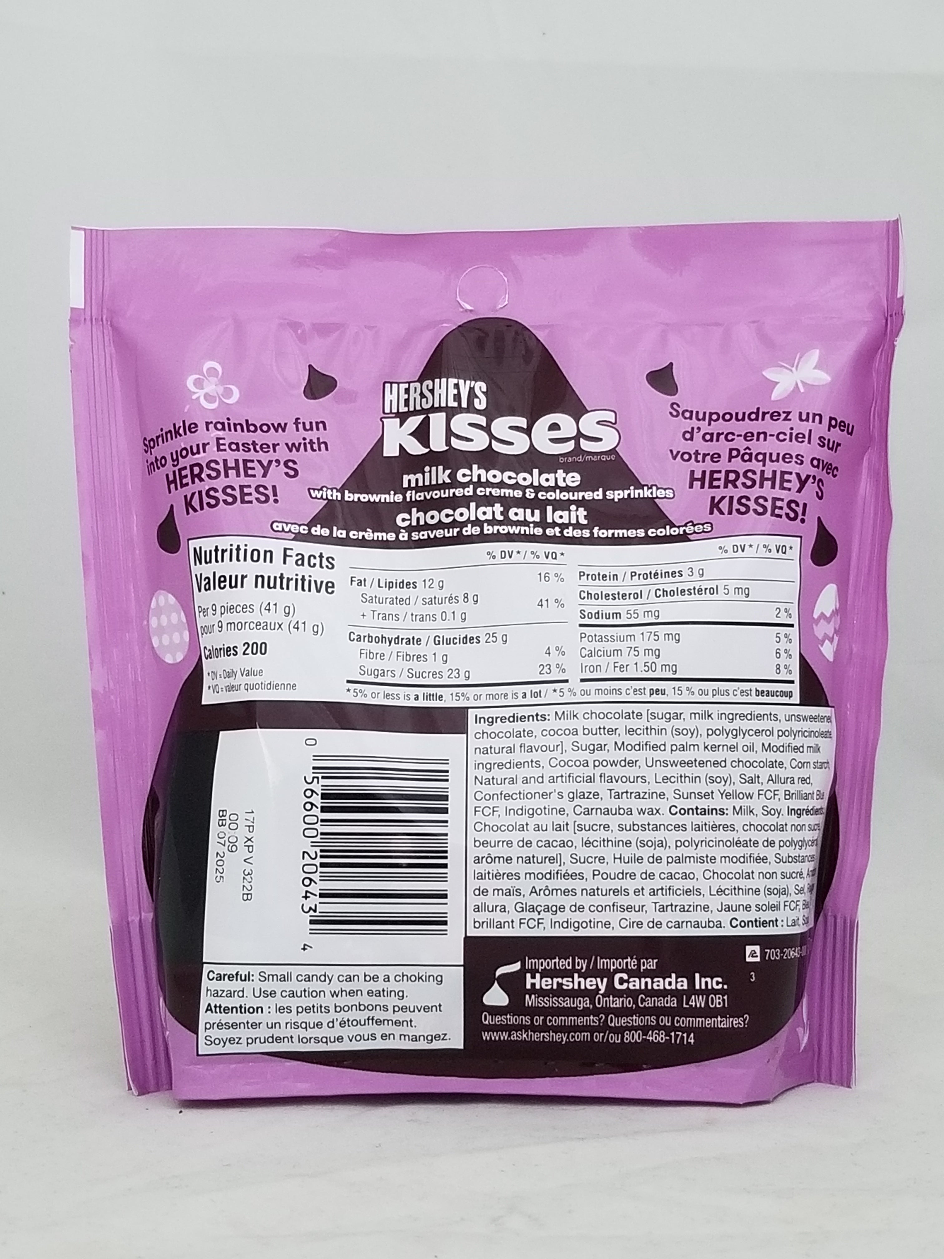 Hershey's Rainbow Brownie Milk Chocolate Kisses, 180g/6.3 oz. - Back Of Bag