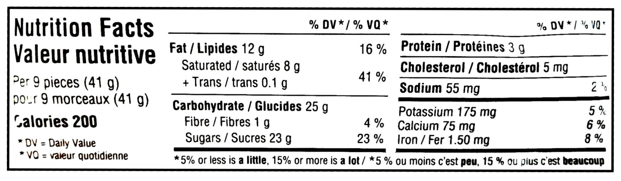 Hershey's Rainbow Brownie Milk Chocolate Kisses, 180g/6.3 oz. - Nutrition Facts Label