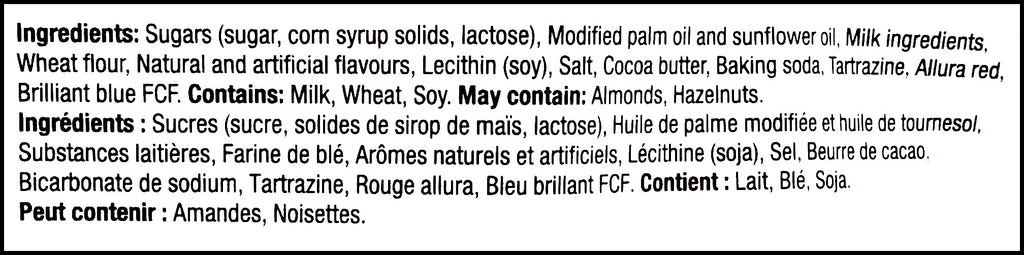 Ingredients label of Hershey's Sugar Cookie Kisses, Holiday Wrapping, 78g/2.7 oz. Bag