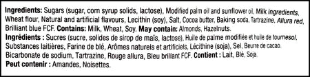 Ingredients label of Hershey's Sugar Cookie Kisses, Holiday Wrapping, 78g/2.7 oz. Bag