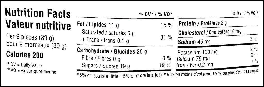 Nutrition facts label of Hershey's Sugar Cookie Kisses, Holiday Wrapping, 78g/2.7 oz. Bag