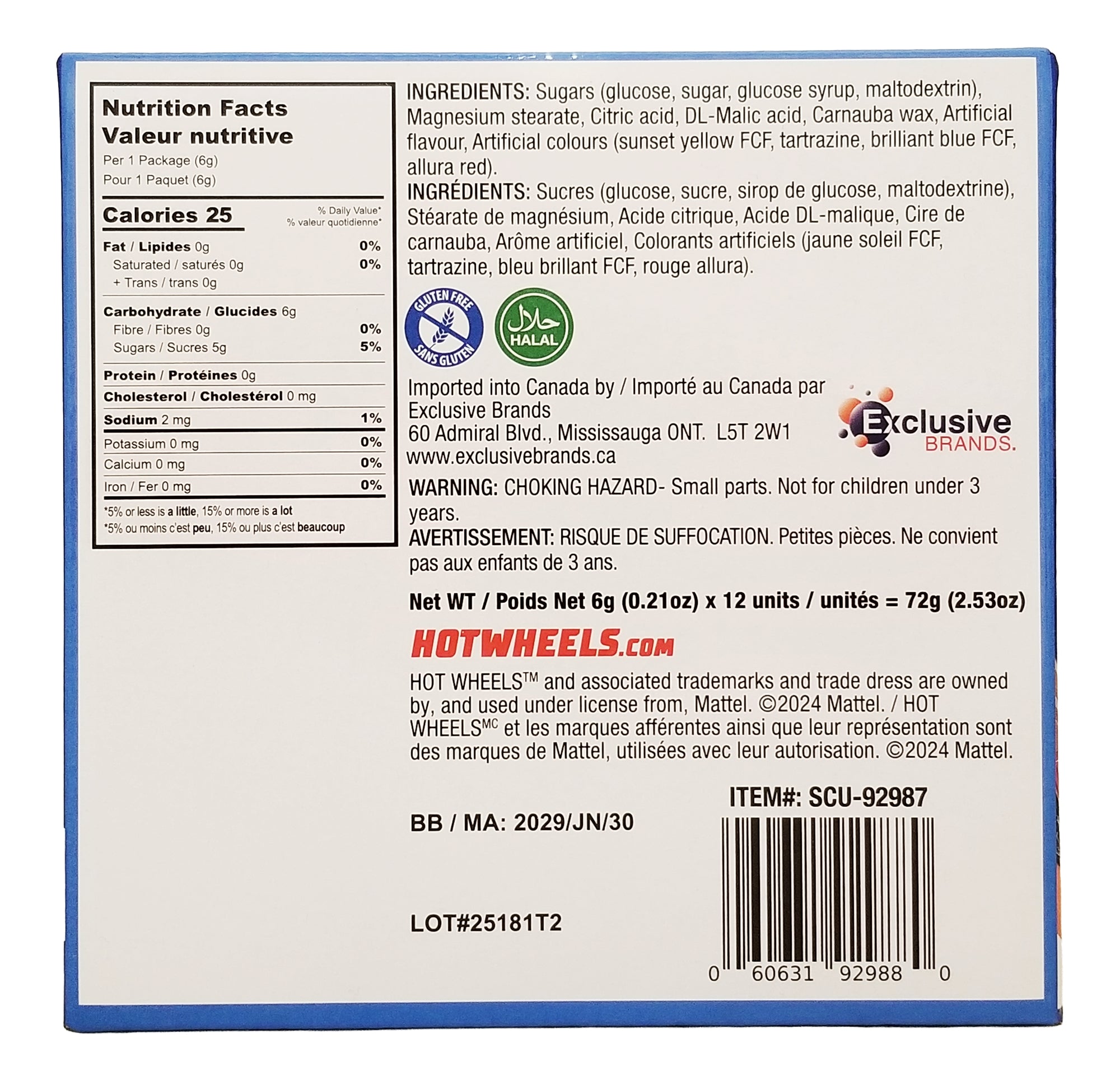 Hot Wheels Candy Fan 12 x 6g 72g back of pack