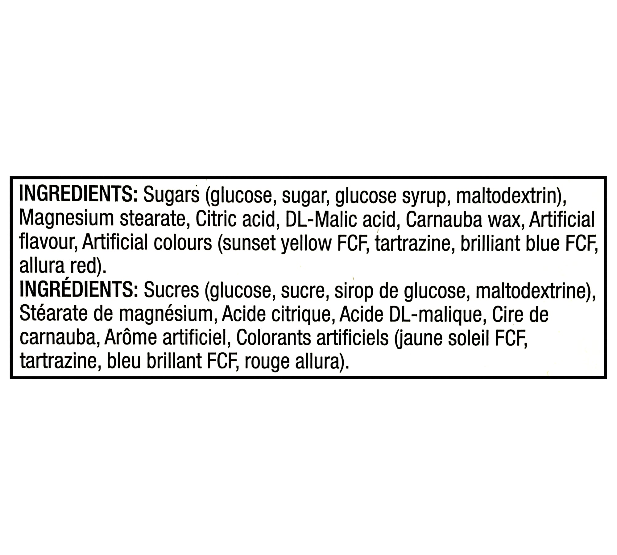 Hot Wheels Candy Fan 12x6g ingredients label
