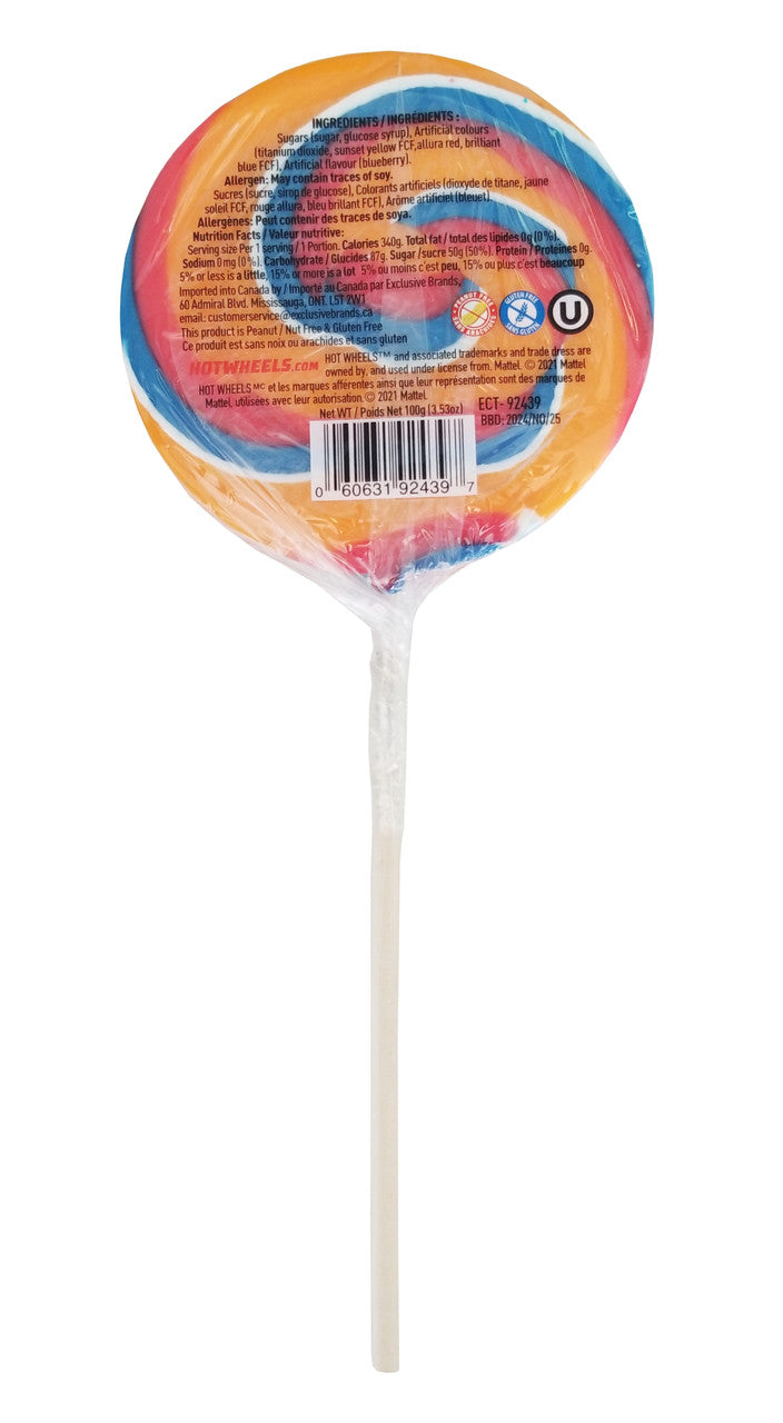 Exclusive Brands, Hot Wheels, Jumbo Swirly Lollipop, Blueberry Flavor, 100g/3.53 oz. {Imported from Canada}