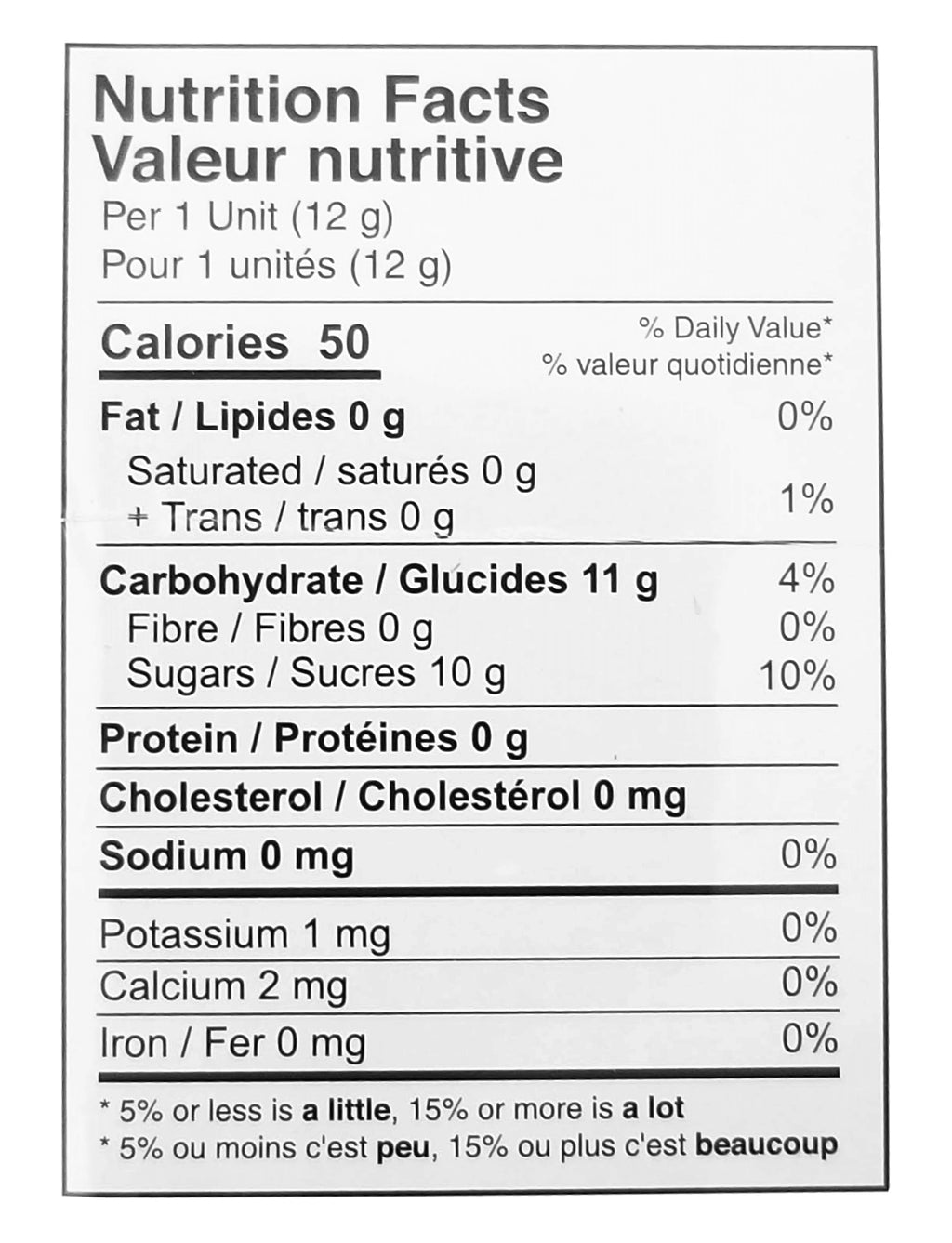 Hot Wheels Sweet Racer, nutrition facts label