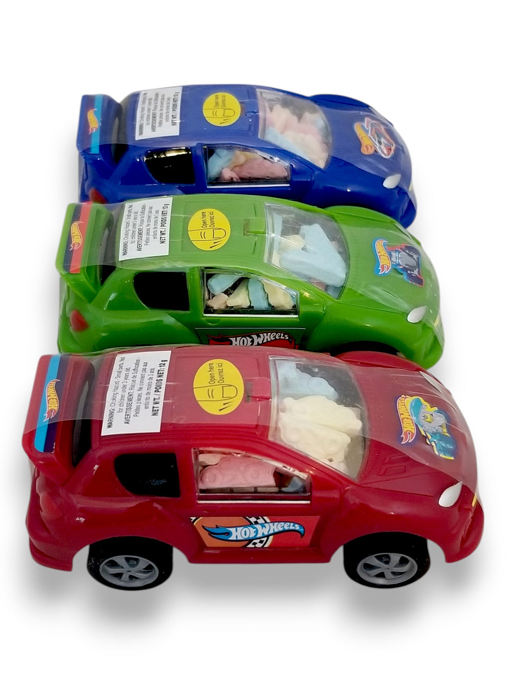 Hot Wheels Sweet Racer Novelty Candy & Toy, 12g/0.4 oz. - Side Of Red, Green & Blue Racers