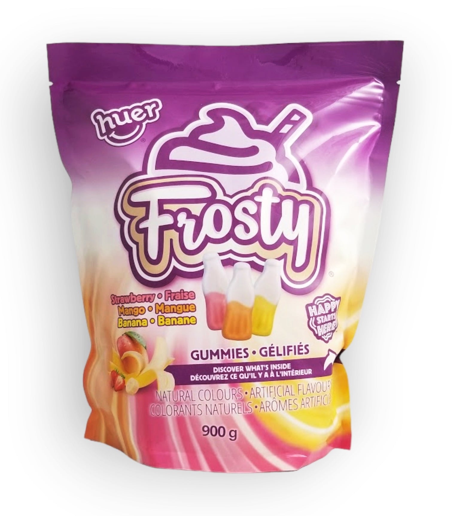 Huer Frosty Milkshake Bottle Gummies, Strawberry, Mango & Banana Flavors, 900g/2 lb
