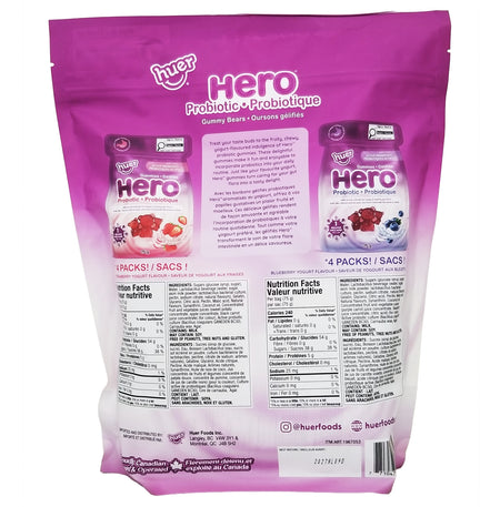 Huer Hero Probiotic Gummy Bears 8-pack back of package