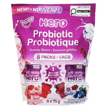 Huer Hero Probiotic Gummy Bears assorted flavors 8 x 75 g multipack front