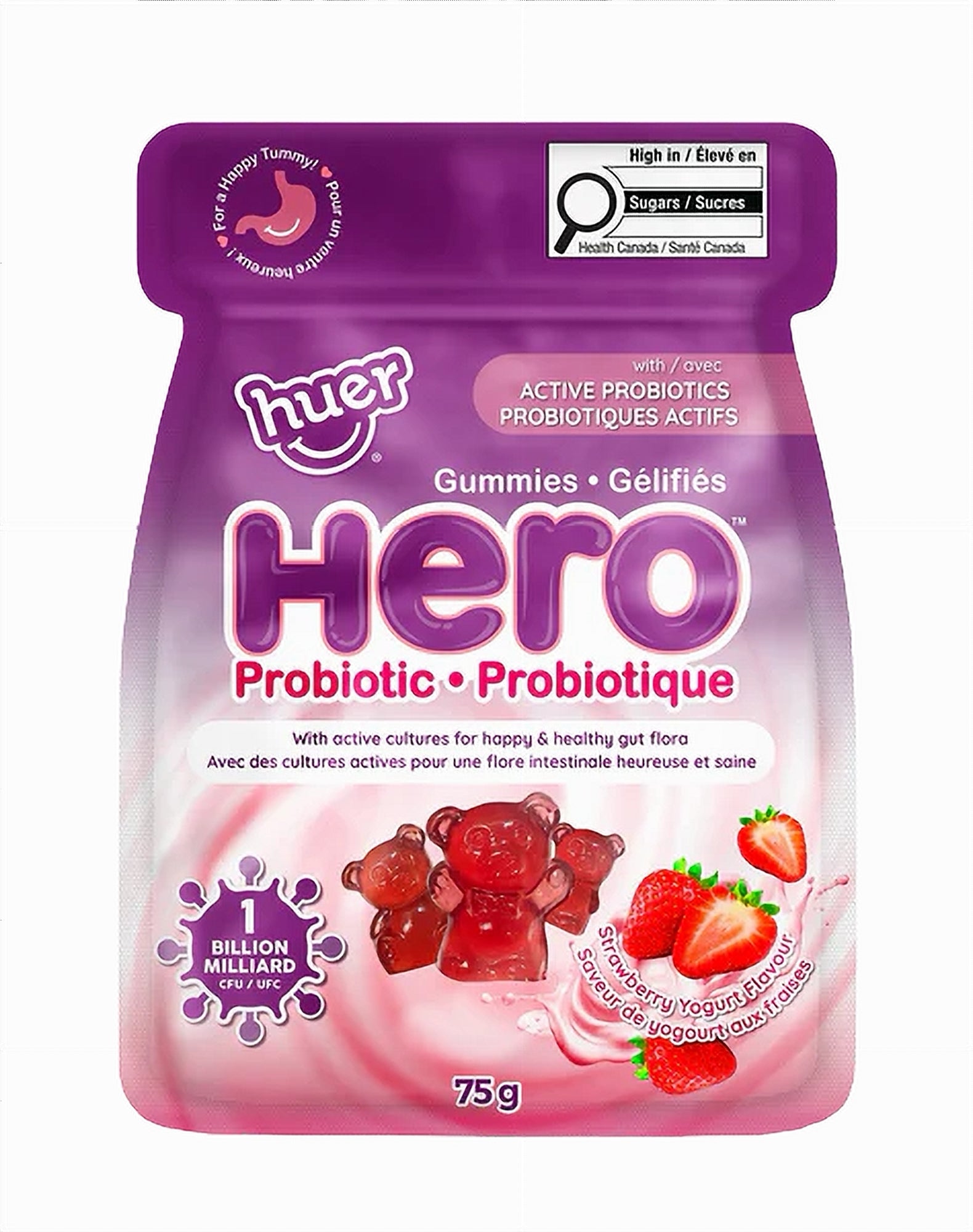 Huer Hero Probiotic Gummy Bears strawberry flavor 75 g single bag
