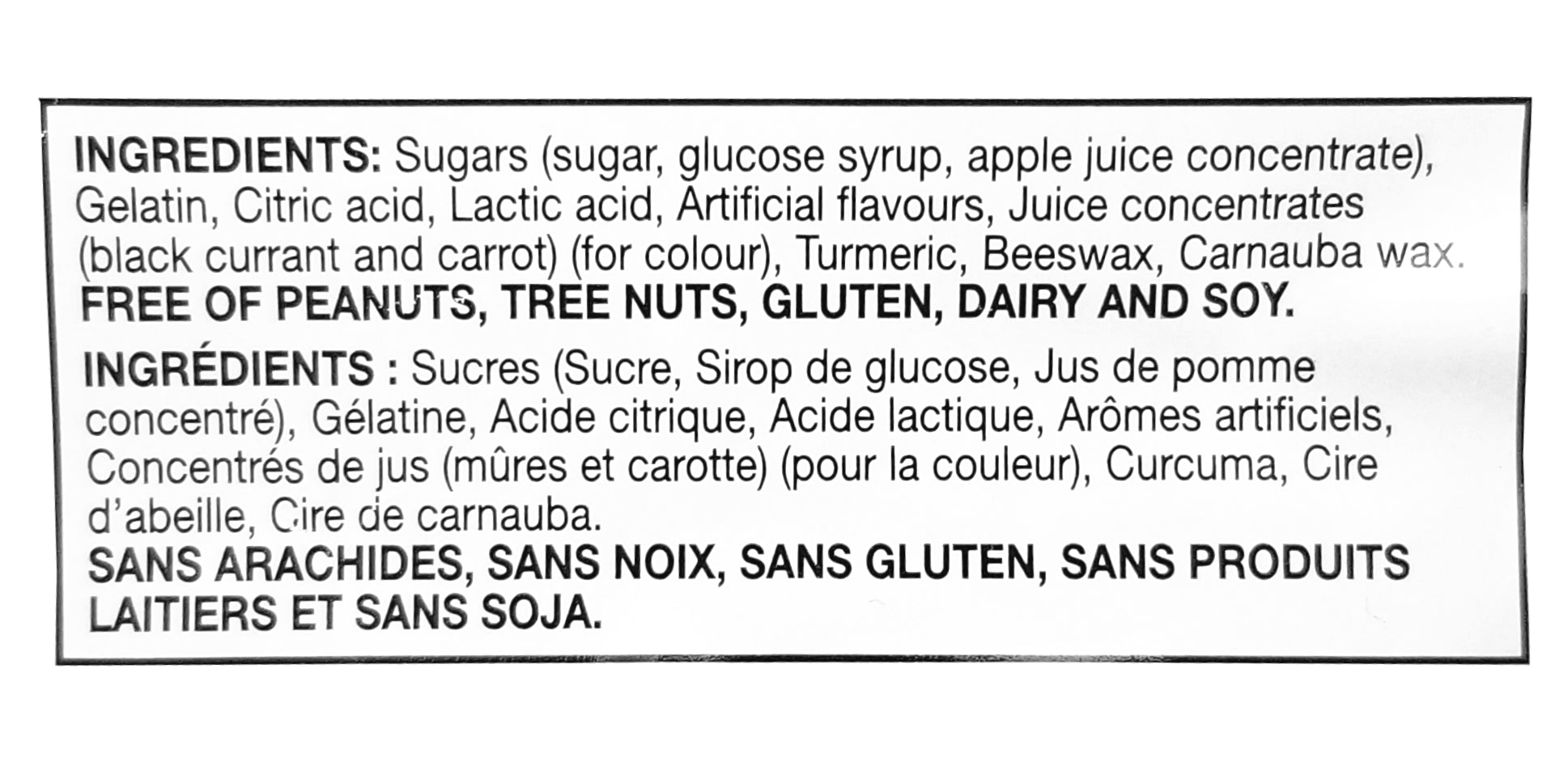 Huer Mango Frosty Gummies, 50g/1.8 oz., ingredients label.