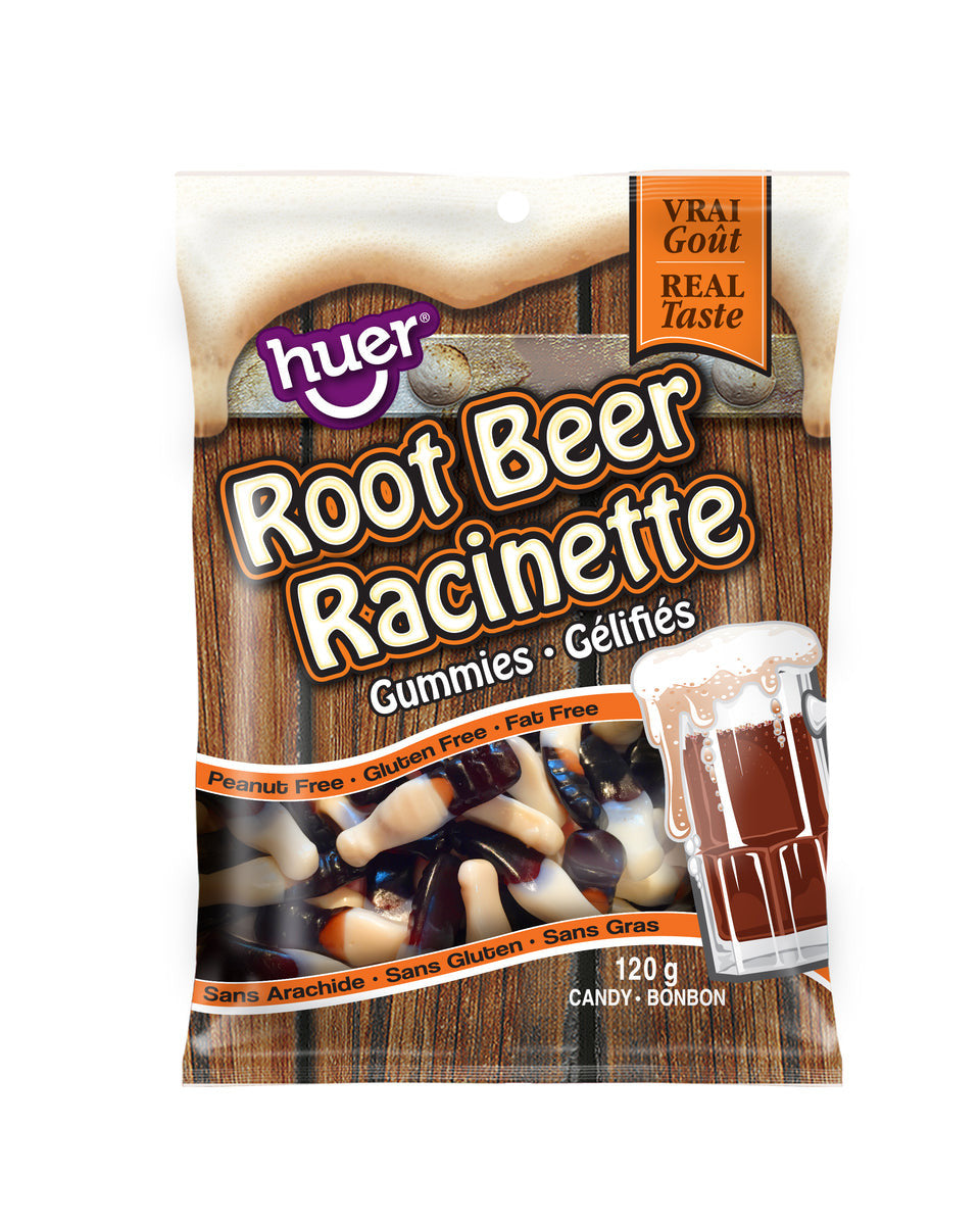 Huer Root Beer Gummy Candy, 100g/3.5 oz., Peg Bag, {Imported from Canada}