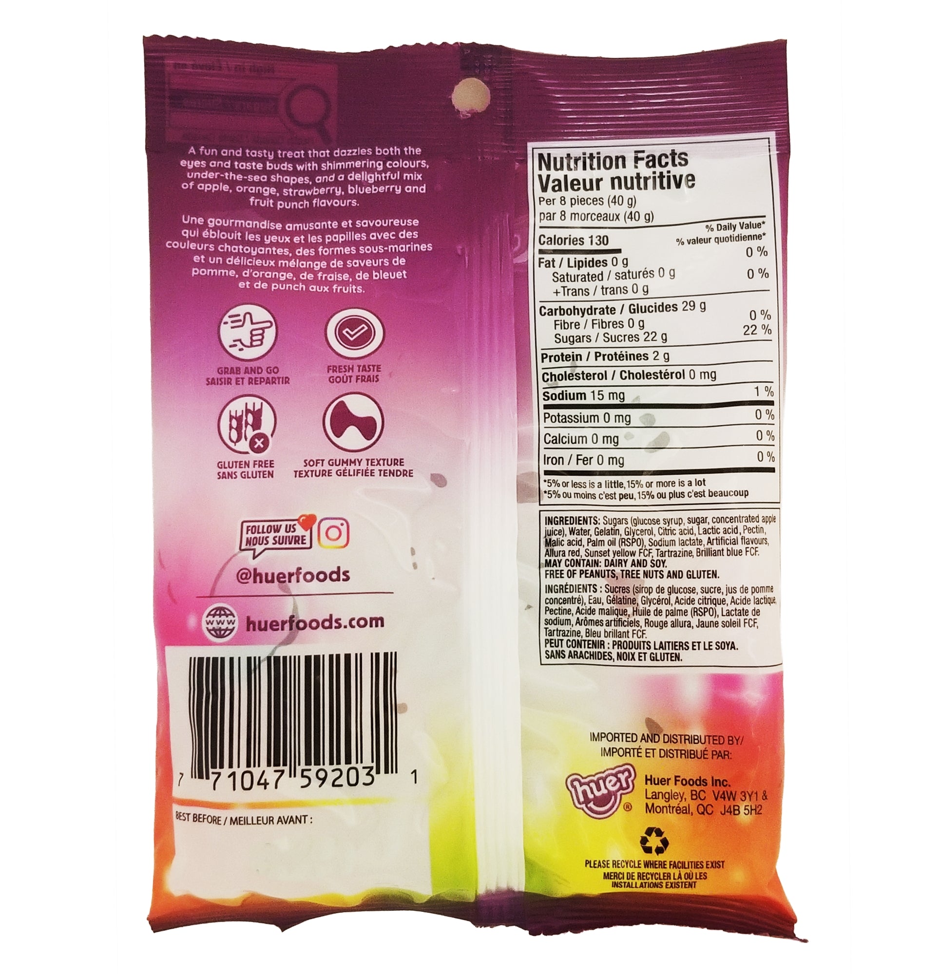 back view of a Huer Sparkle Sea Mix Gummies 120g package on a white background