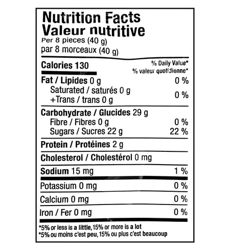 Nutrition facts label for Huer Sparkle Sea Mix Gummies 120g with specific calorie count, macronutrient breakdown, and dietary information.