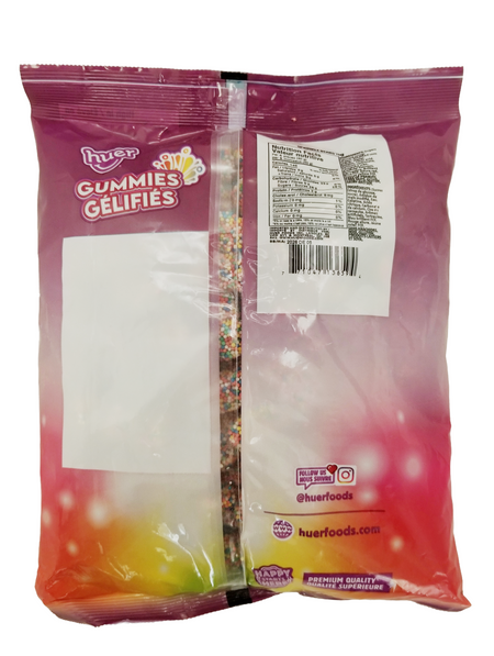 Back of bag of Bag of Huer Sprinkle Bears Gummies on a white background
