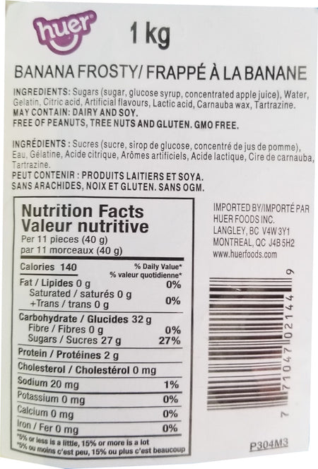 HUER Banana Frosty Bottles Candy, 1kg/2.2lbs., {Imported from Canada}