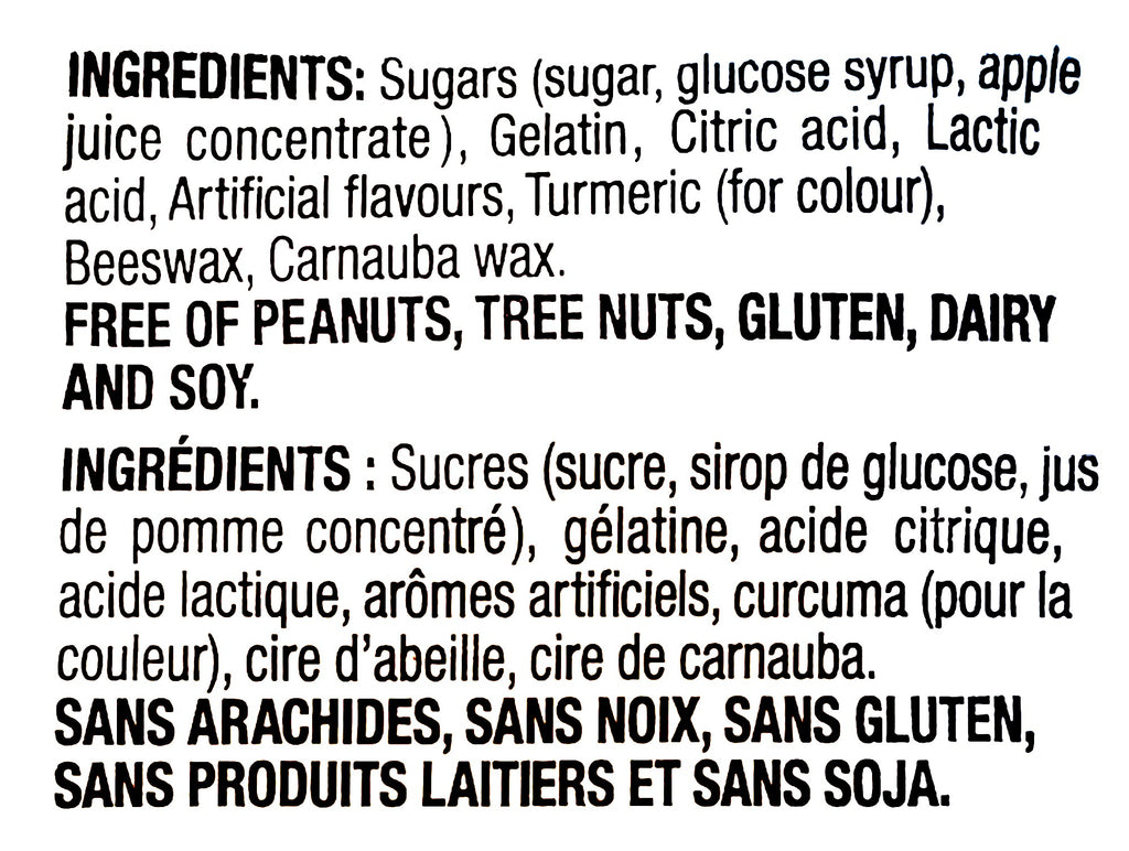 Huer Banana Frosty Gummies, 50g/1.8 oz., ingredients label.