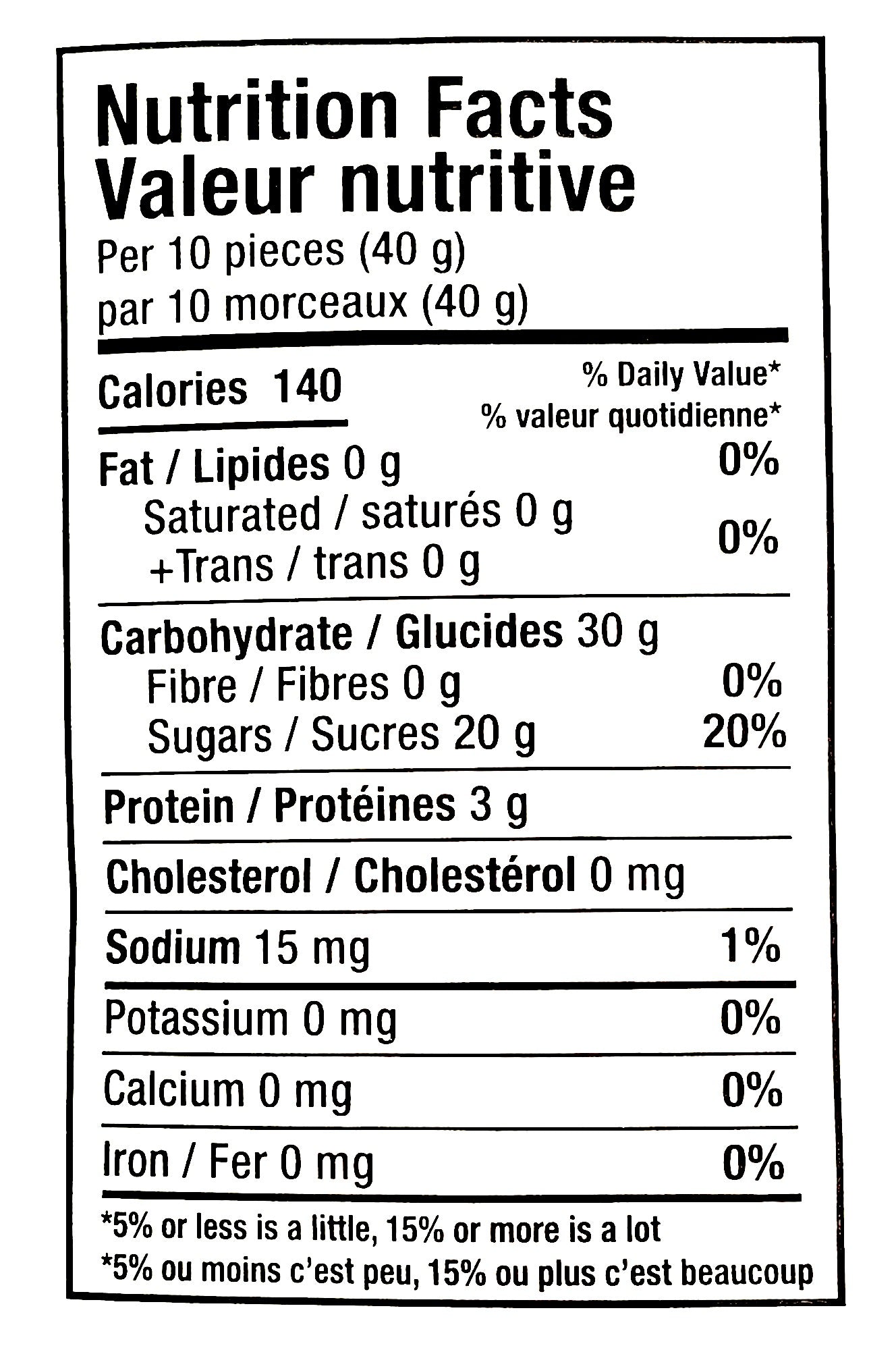 Huer Bulk Blue Razzberries Gummies, 1kg, nutrition facts label.