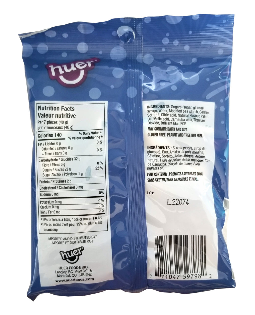 Huer Blue Sharks Gummy Candy, 120g/4.2 oz., Peg Bag, {Imported from Canada}