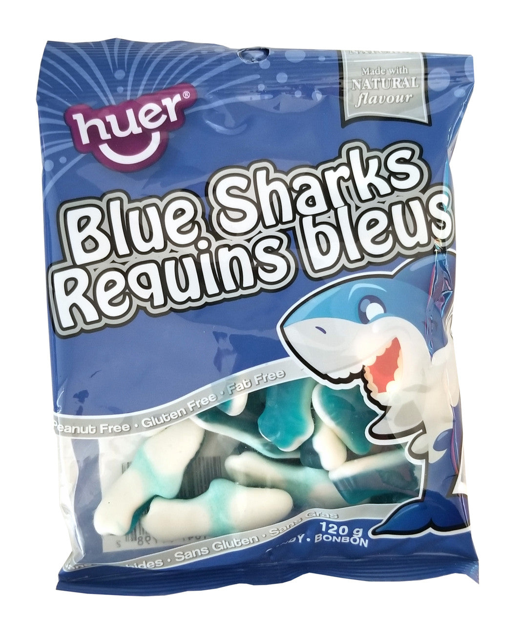 Huer Blue Sharks Gummy Candy, 120g/4.2 oz., Peg Bag, {Imported from Canada}