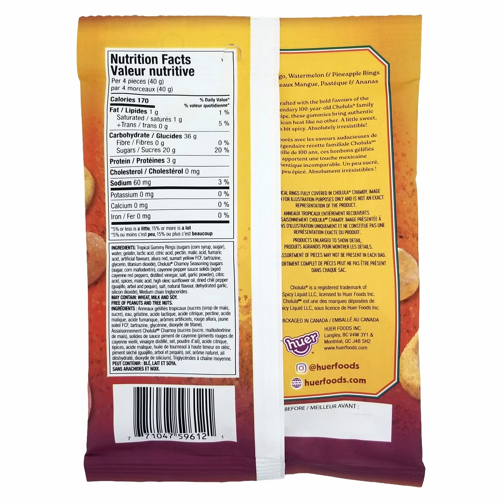 Huer Cholula Chamoy Tropical Ring Gummies – Sour Fruity Candy 100g (3.5 oz)