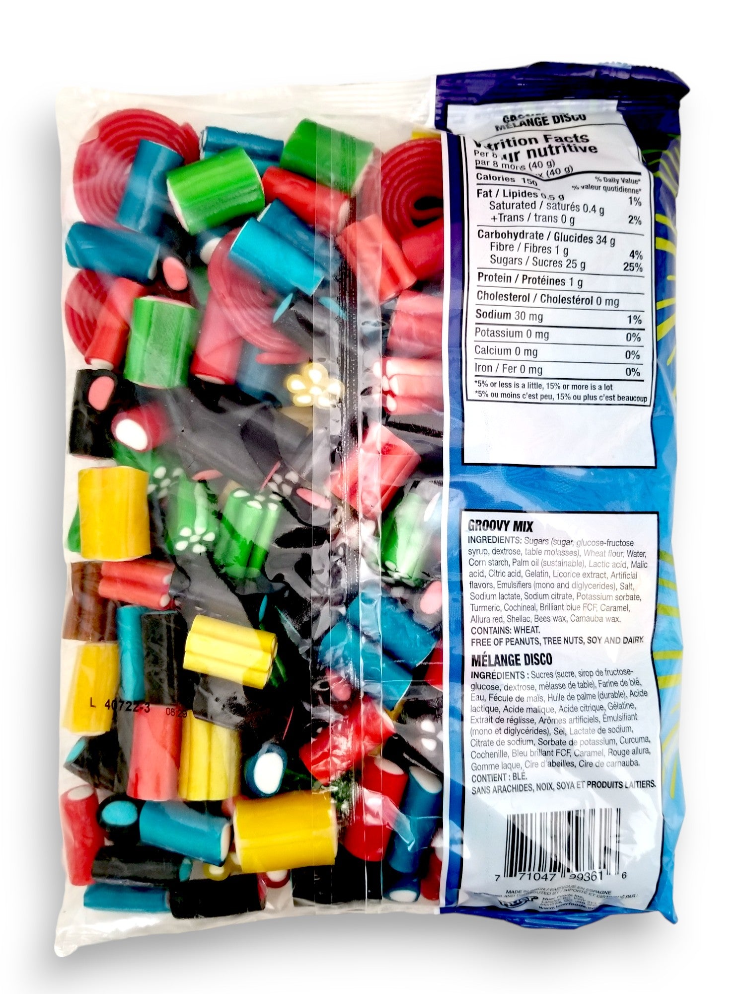 Huer Groovy Gummy Mix, 1kg/2.2 lbs., back of bag.