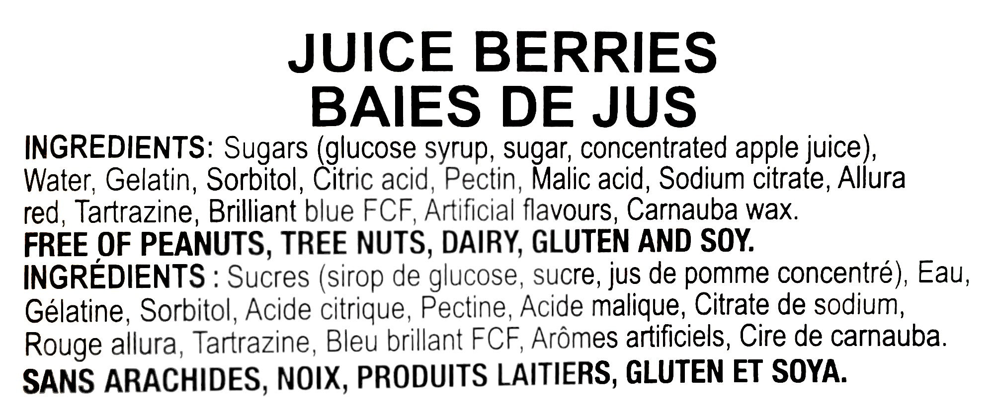 Huer Juice Berries Gummies, 1kg/2.2 lbs., ingredients label.