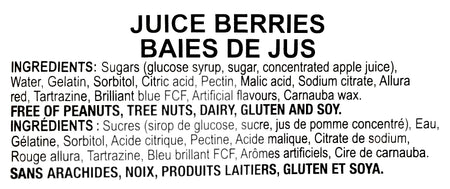 Huer Juice Berries Gummies, 1kg/2.2 lbs., ingredients label.