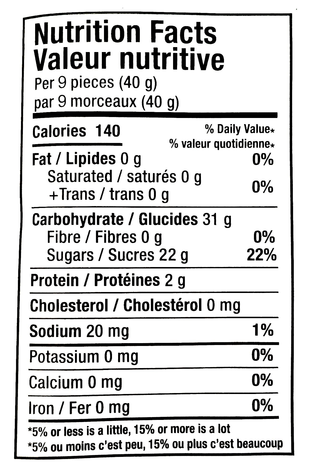 Huer Juice Berries Gummies, 1kg/2.2 lbs., nutrition facts label.