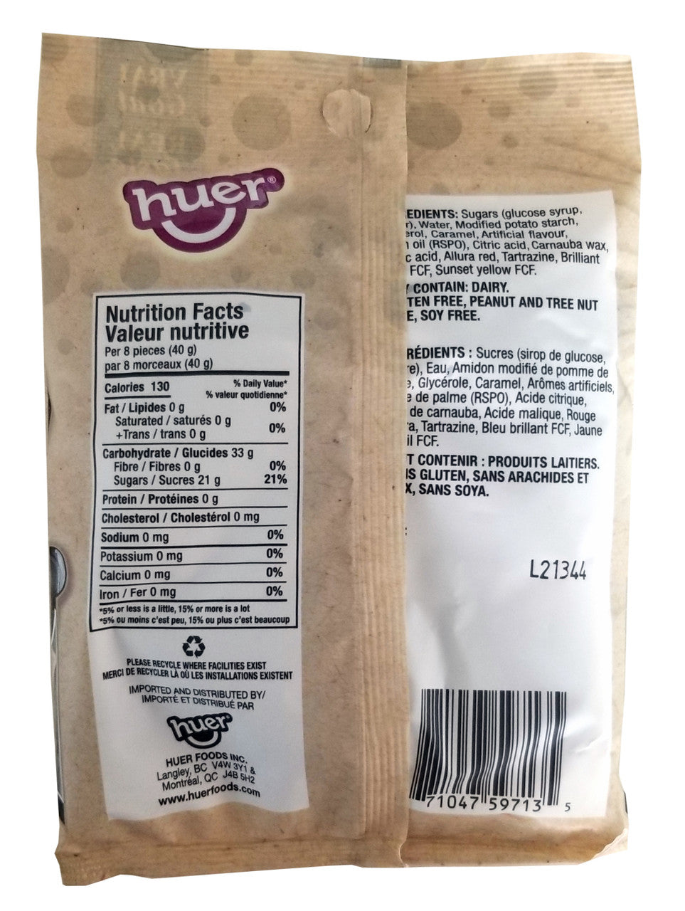 Huer Licorice Bears Gummy Candy, 120g/4.2 oz., Peg Bag, {Imported from Canada}