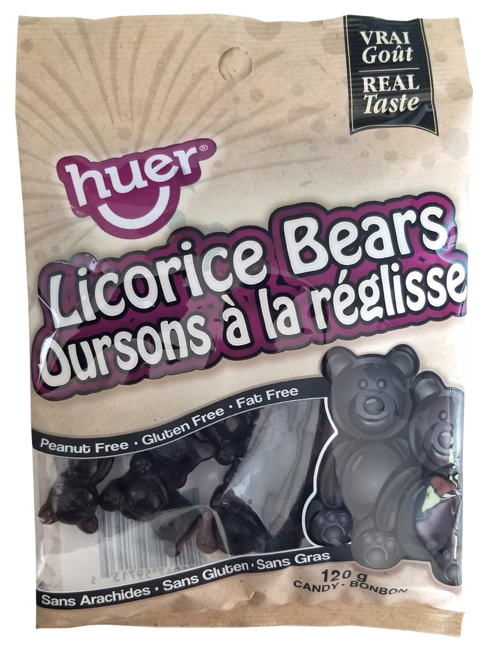 Huer Licorice Bears Gummy Candy, 120g/4.2 oz., Peg Bag, {Imported from Canada}