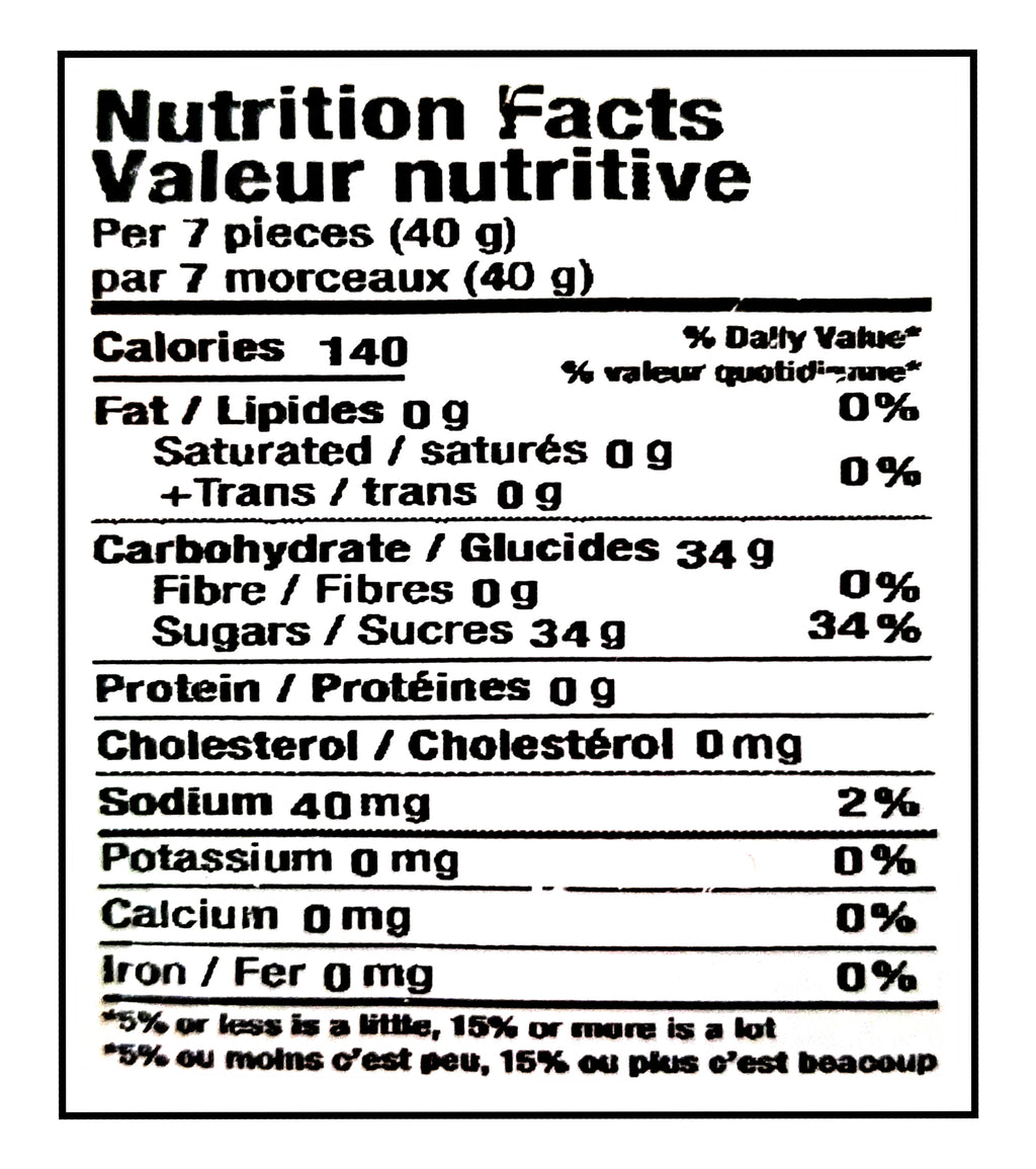 Huer Mini Sour Suckers Gummies, 1kg/2.2 lb. - Nutrition Facts Label