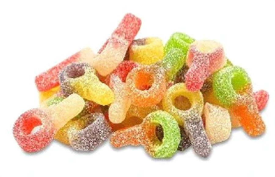 A pile of colorful Huer Mini Sour Suckers Gummies, 1kg/2.2 lb