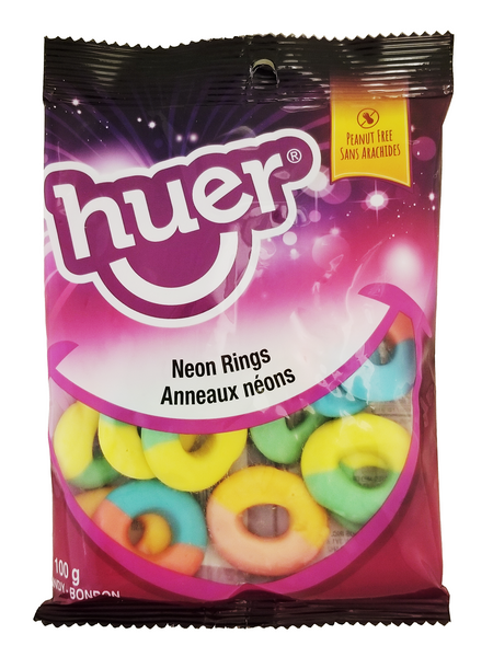 Package of Huer Neon Rings Gummies - 100g on a white background