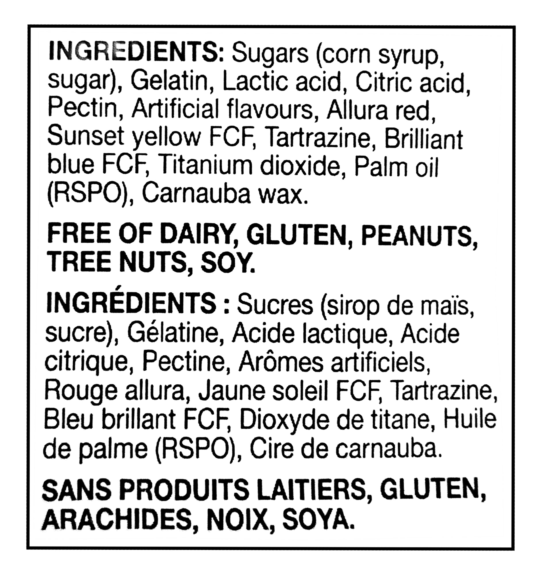Ingredients label for Huer Neon Rings Gummies - 100g on a white background