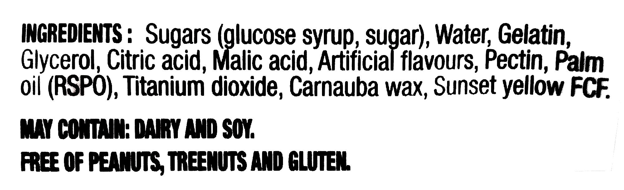 Huer Orange Slices Gummies, 1kg/2.2 lbs., ingredients label.