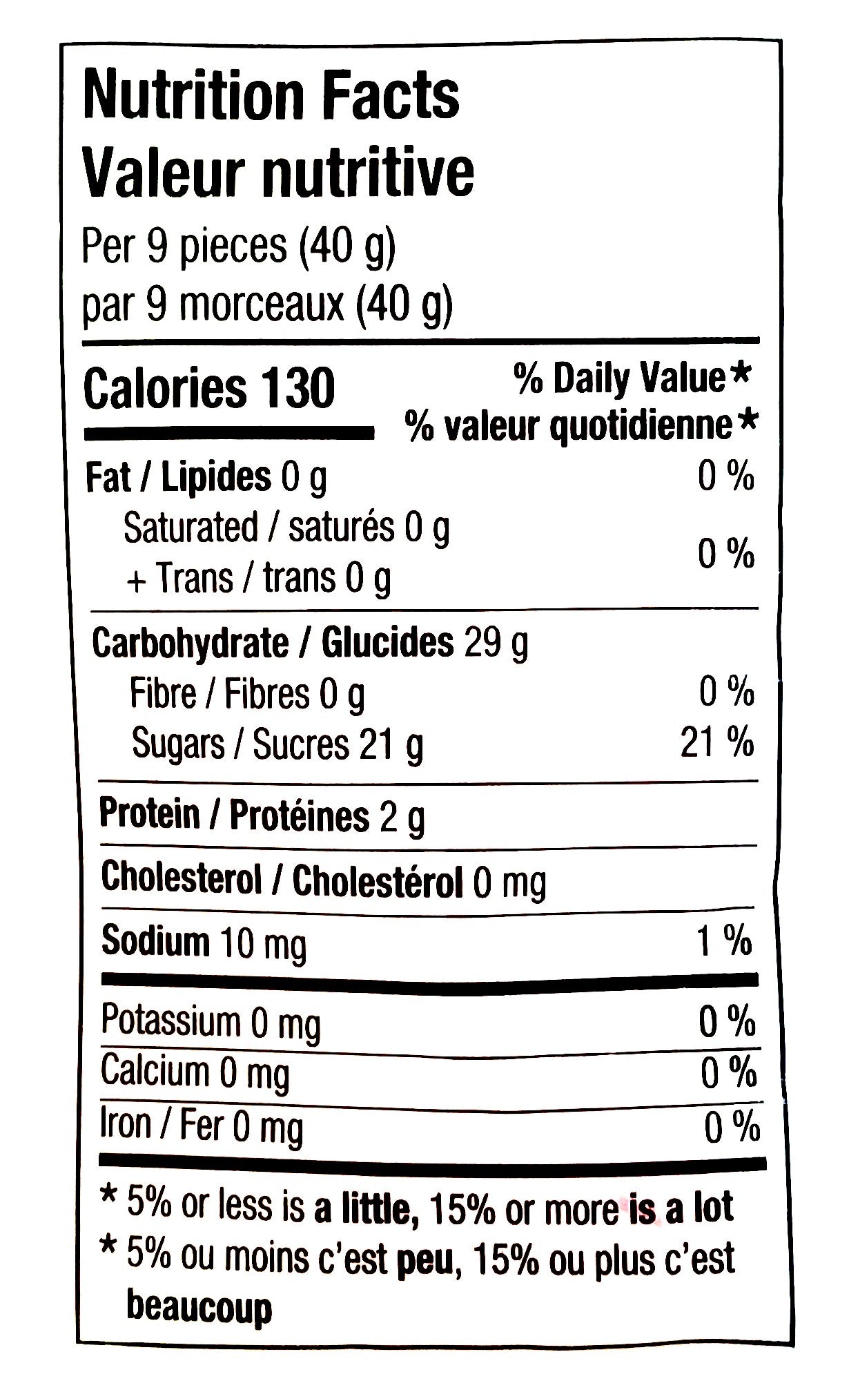 Huer Orange Slices Gummies, 1kg/2.2 lbs., nutrition facts label.
