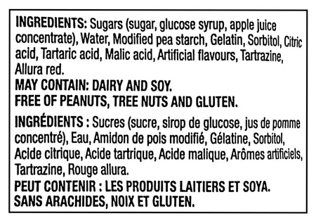 Ingredients list for Huer Sour Peach Slices Gummy Candy with black text on a white background