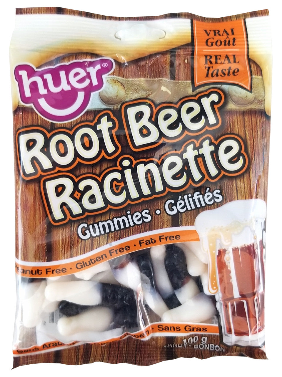 Huer Root Beer Gummy Candy, 100g/3.5 oz., Peg Bag, {Imported from Canada}