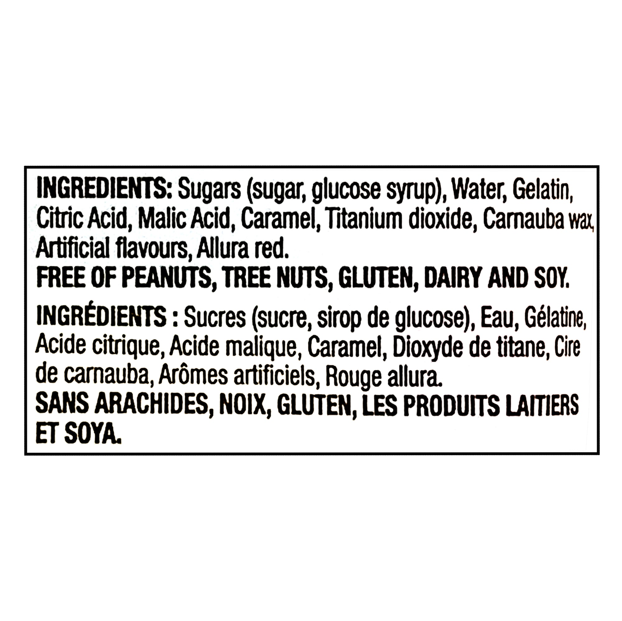 Ingredients list for Huer Root Beer Gummy Candy 100g on a white background