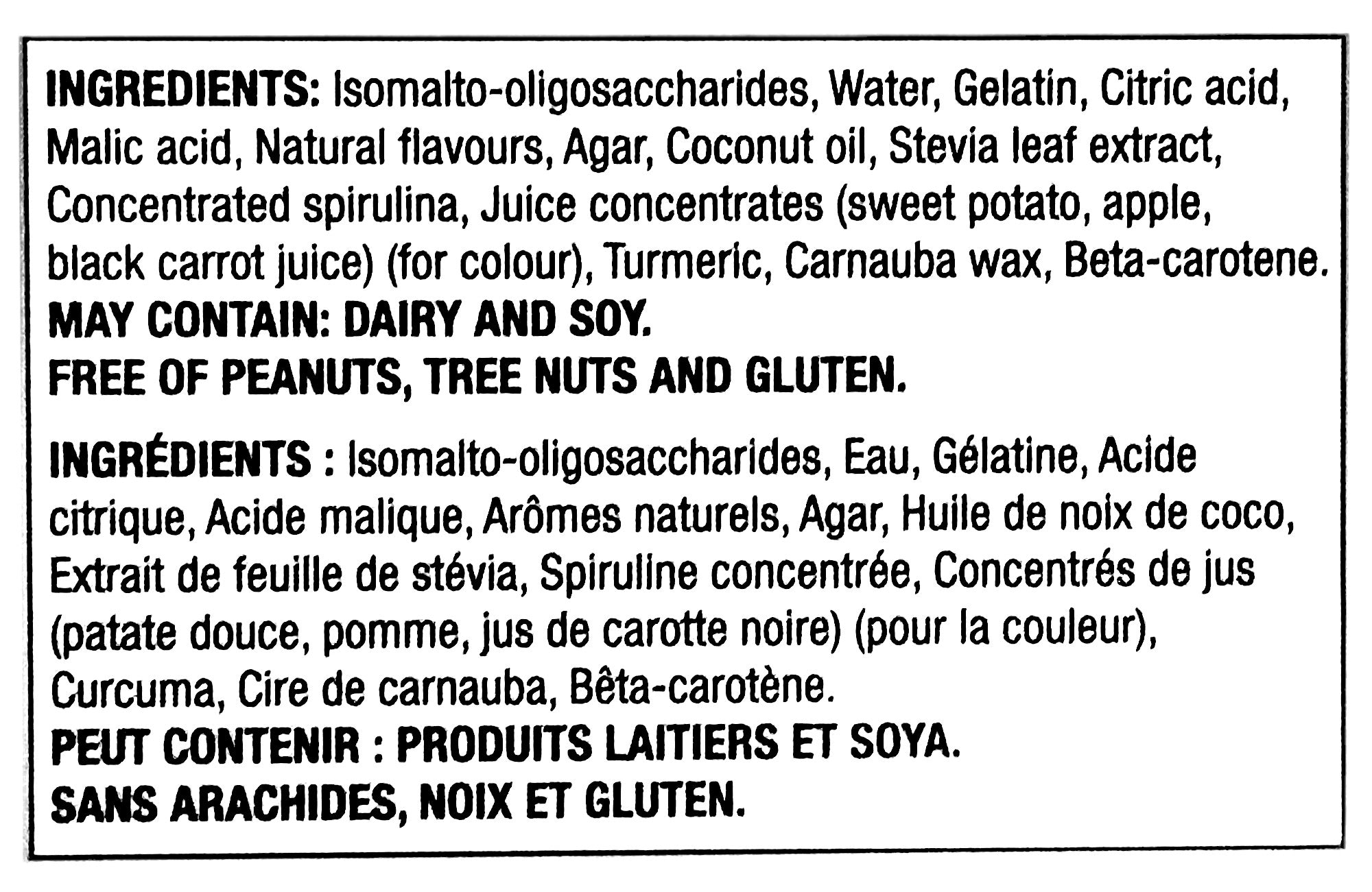 Sensible Sweets Fruity Bears Gummies, 5 Pack, 250g//8.8 oz. Box, ingredients label.