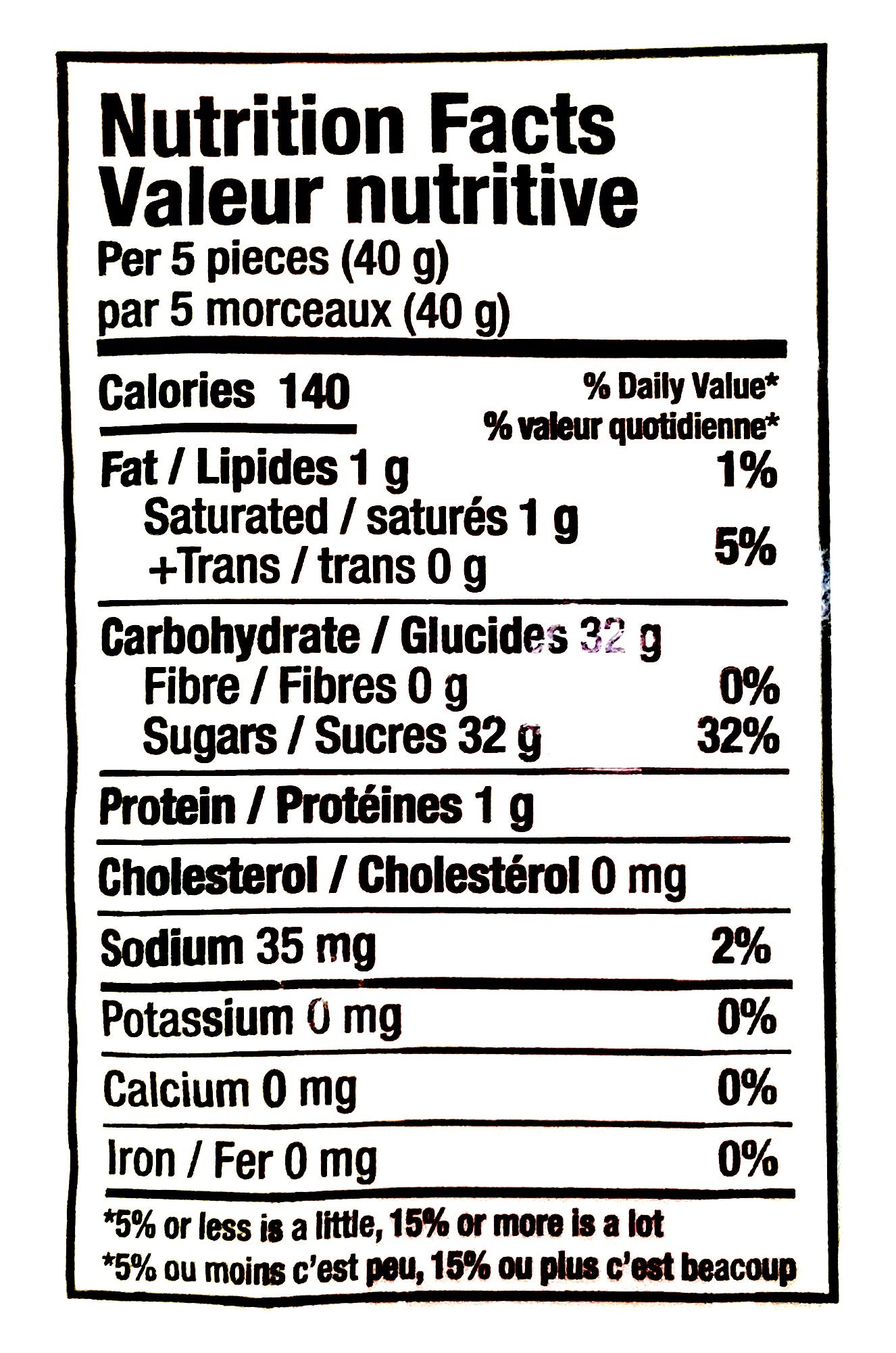 Huer Sour Rainbow Steamers Gummy Candy, 70g/2.5 oz., nutrition facts.