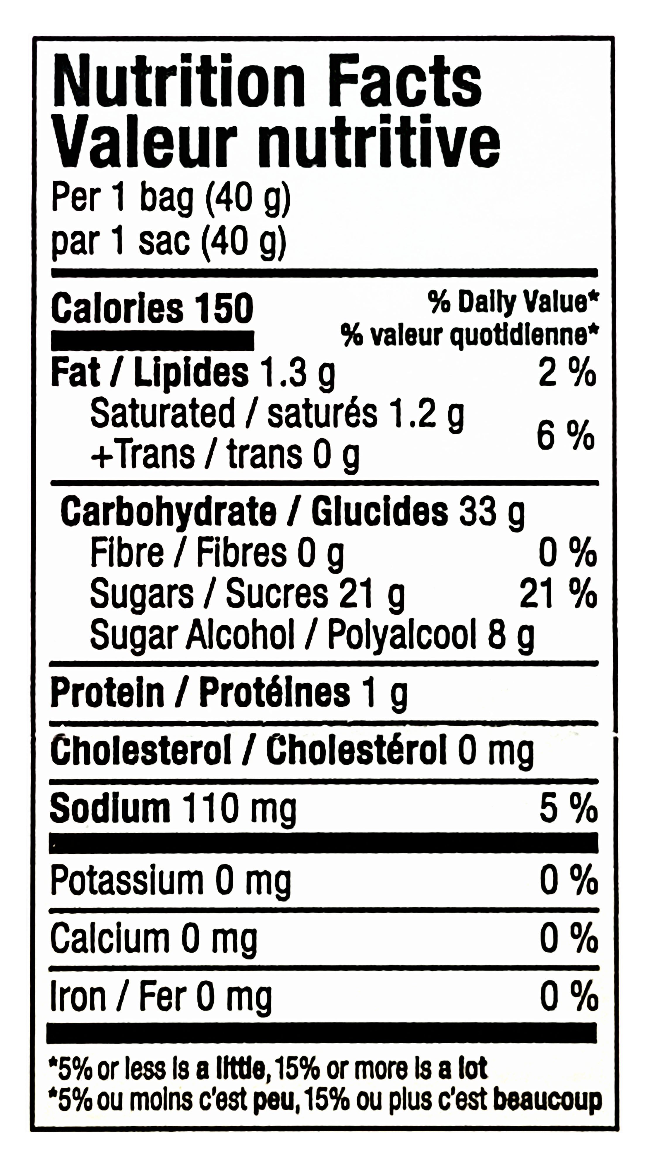 Nutrition facts label for Huer Sour Rainbow Steamers Rolls Gummy Candy, 18x40g/1.4 oz with black text on a white background